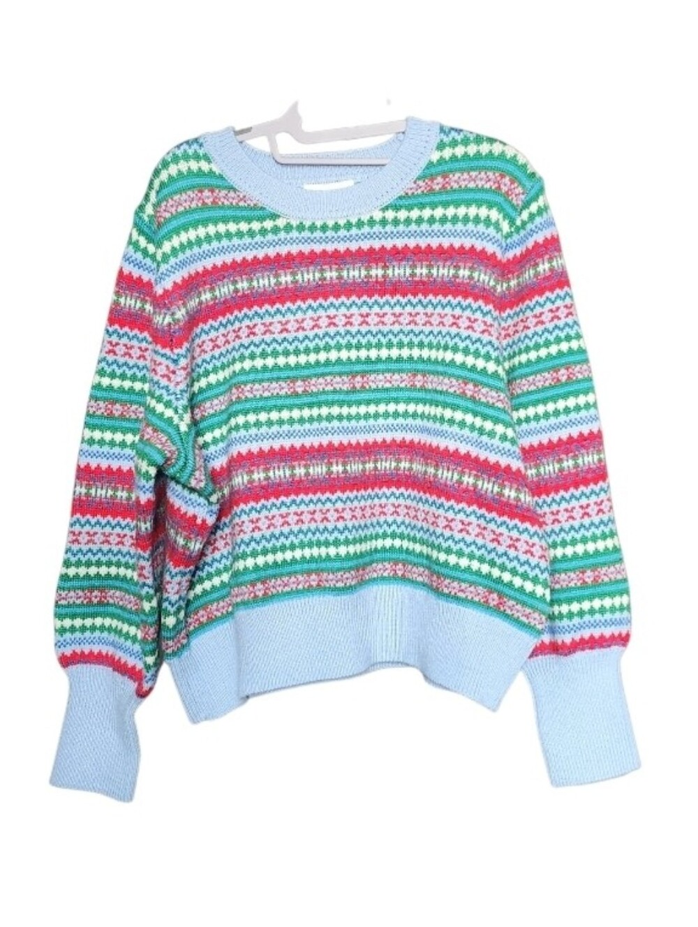Light Blue Multicolor Fair Isle Crewneck Sweater - Women